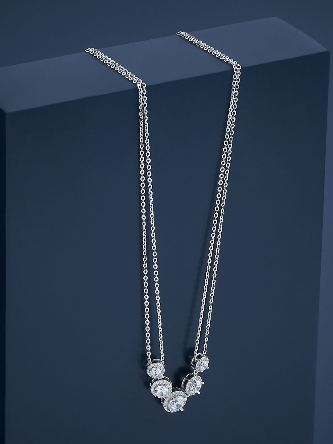 

Kushal's Fashion Jewellery Rhodium Plated 92.5 Pure Silver Cubic Zirconia Necklace