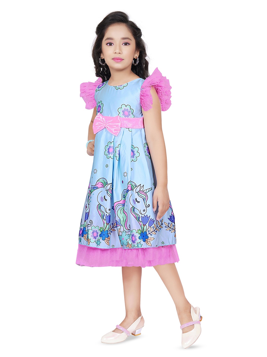 

BAESD Girls Flutter Sleeves Fit and Flare Dress, Blue