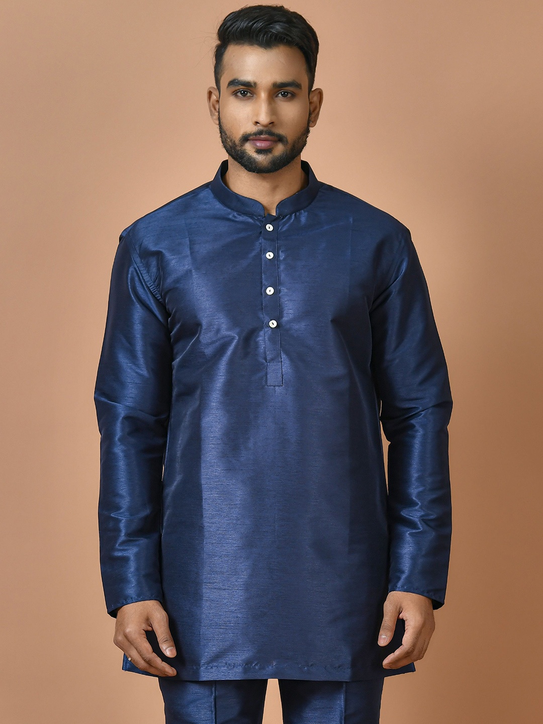 

Sayisha Mandarin Collar Long Sleeves Straight Kurta, Navy blue