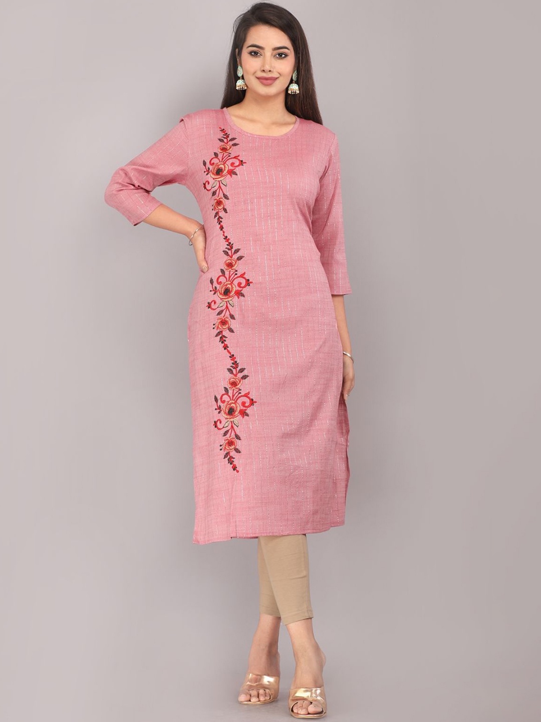 

Mehsoos Floral Embroidered Cotton Straight Kurta, Pink