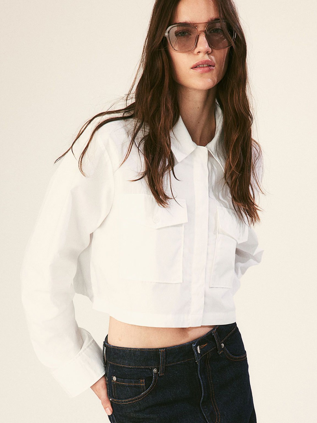 

H&M Cropped Cargo Shirts, White