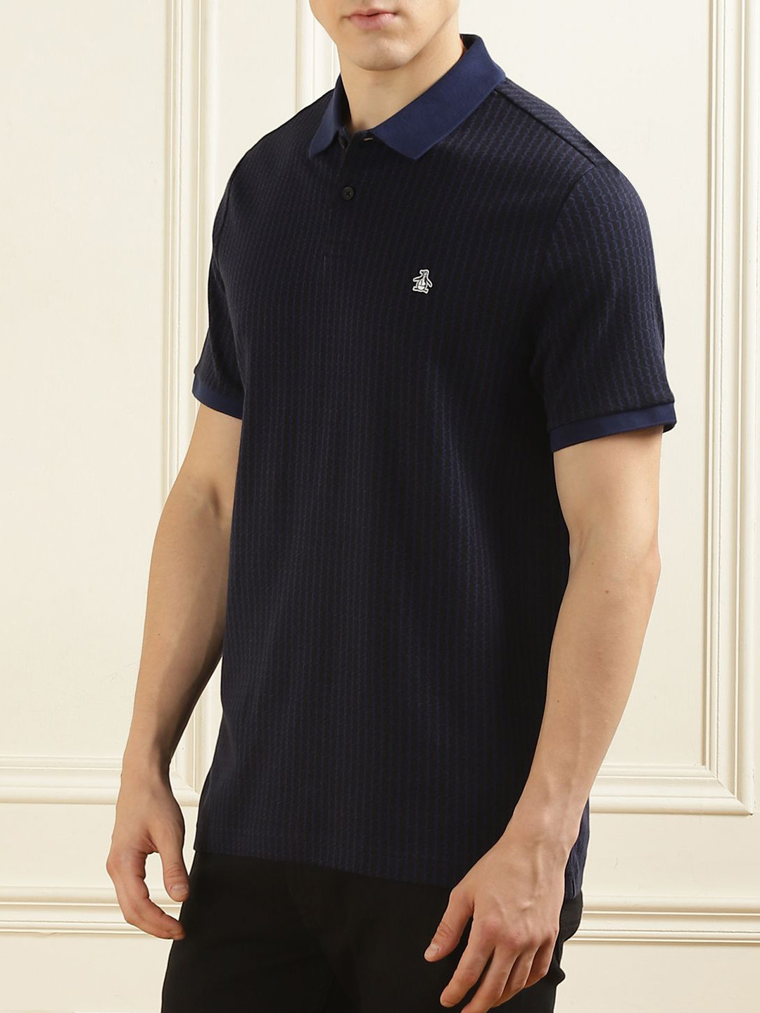 

Original Penguin Men Solid Polo Collar Cotton Slim Fit T-shirt, Navy blue
