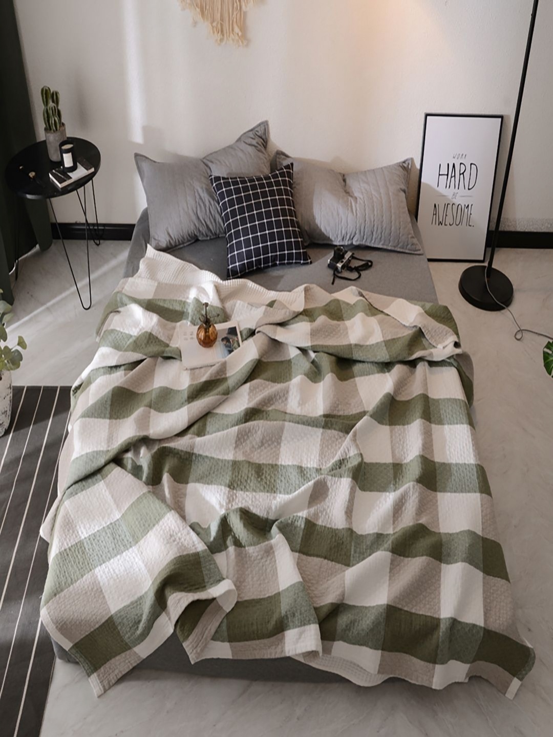 

JC HOME Green & White Checked Pure Cotton AC Room 350 GSM Single Bed Quilt