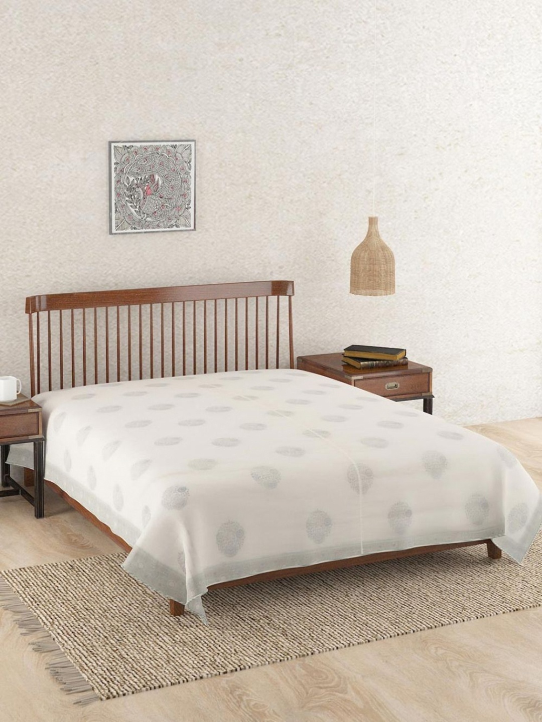 

Fabindia Cream-Coloured & Green Ethnic Motifs 110 GSM AC Room Cotton Double Bed Dohar