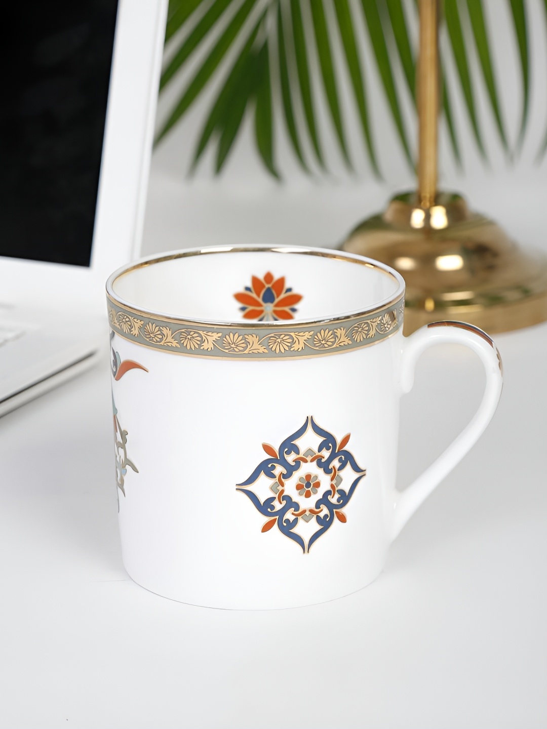 

Fabindia Jodha White & Navy Blue Printed Ceramic Decaled Mug 350 ml