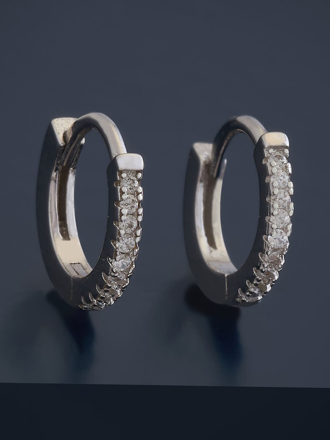 

Kushal's Fashion Jewellery 92.5 Pure Silver Rhodium-Plated Cubic Zirconia Hoop Earrings