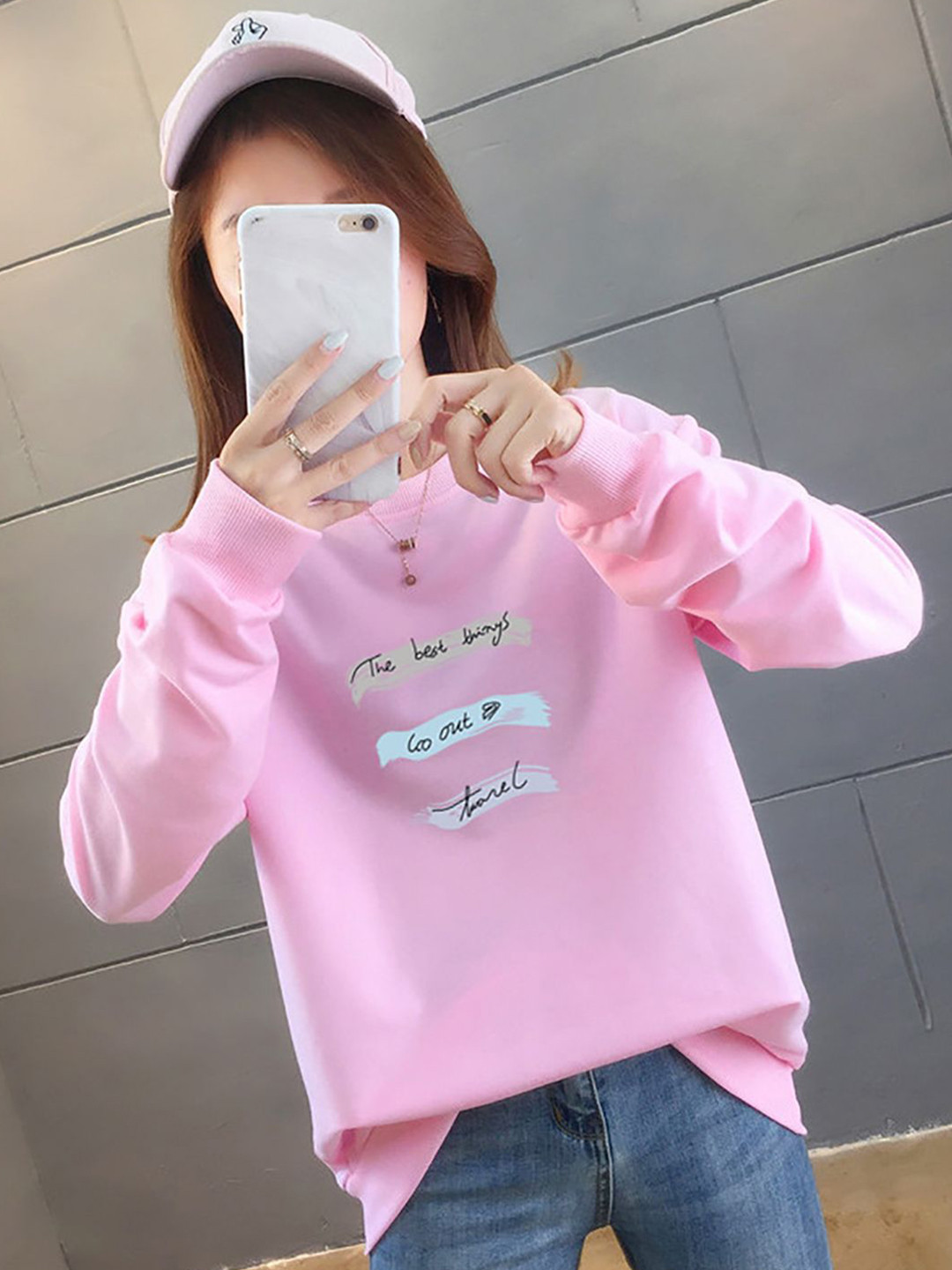 

StyleCast x Revolte Typography Printed Cotton Longline Sweatshirt, Pink