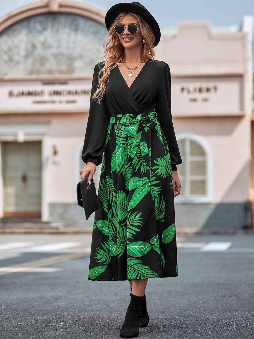 

StyleCast x Revolte women Tropical Print Fit & Flare Midi Dress, Green