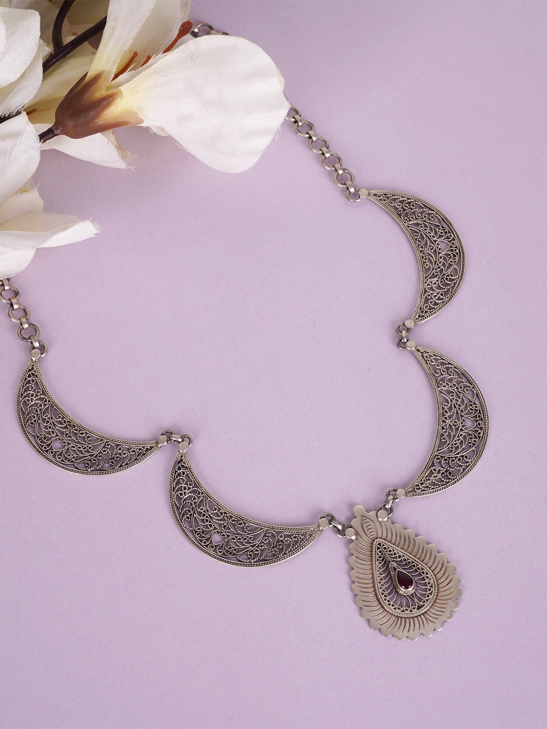 

Shyle 925 Sterling Silver Crescent Moon Statement Necklace