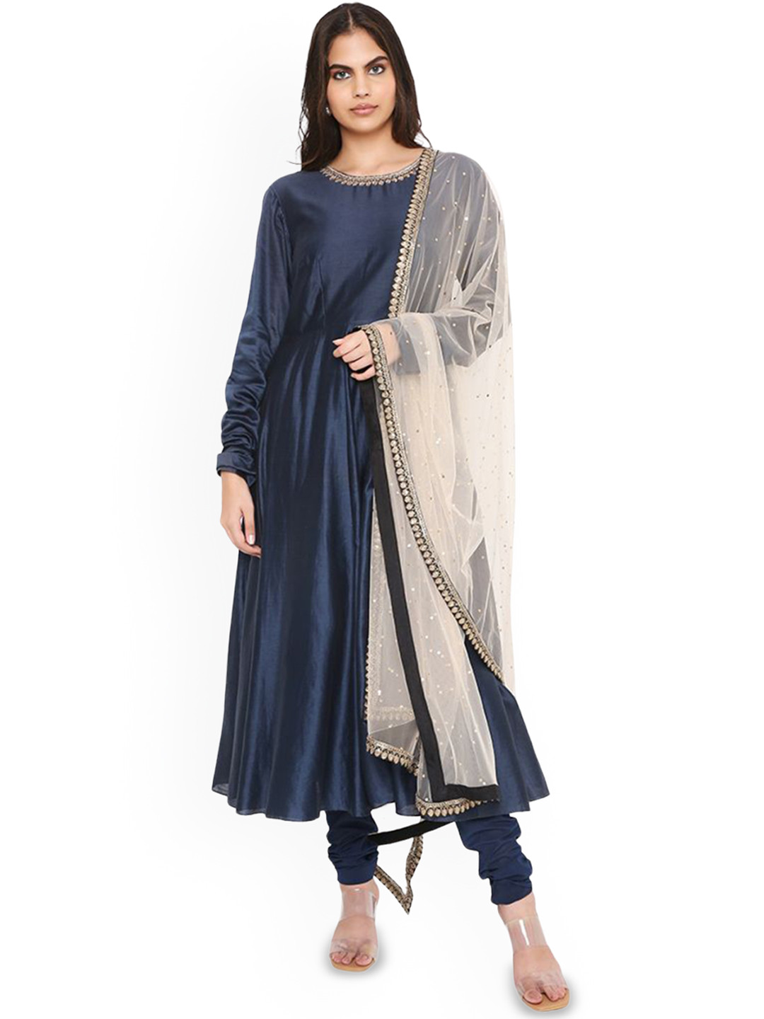 

Payal Singhal Ethnic Motifs Embroidered Anarkali Kurta & Churidar With Dupatta, Navy blue