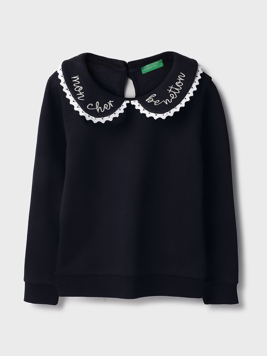 

United Colors of Benetton Girls Embroidered Typography Sweatshirt, Navy blue