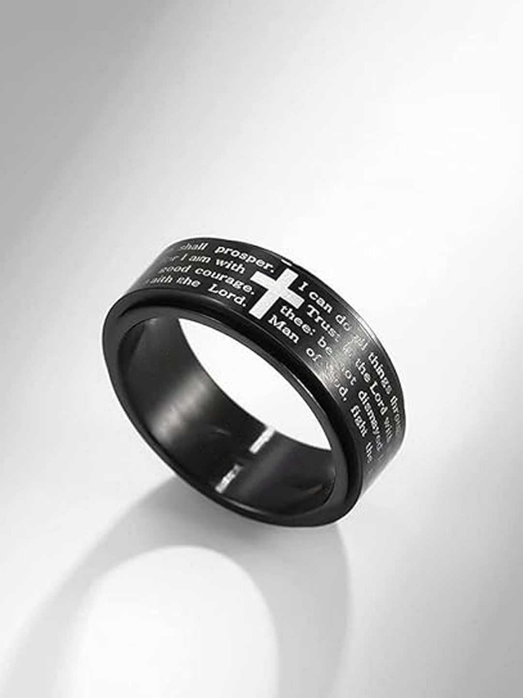 

fabula Men Cross Tough Stainless Steel Biker Ring, Black