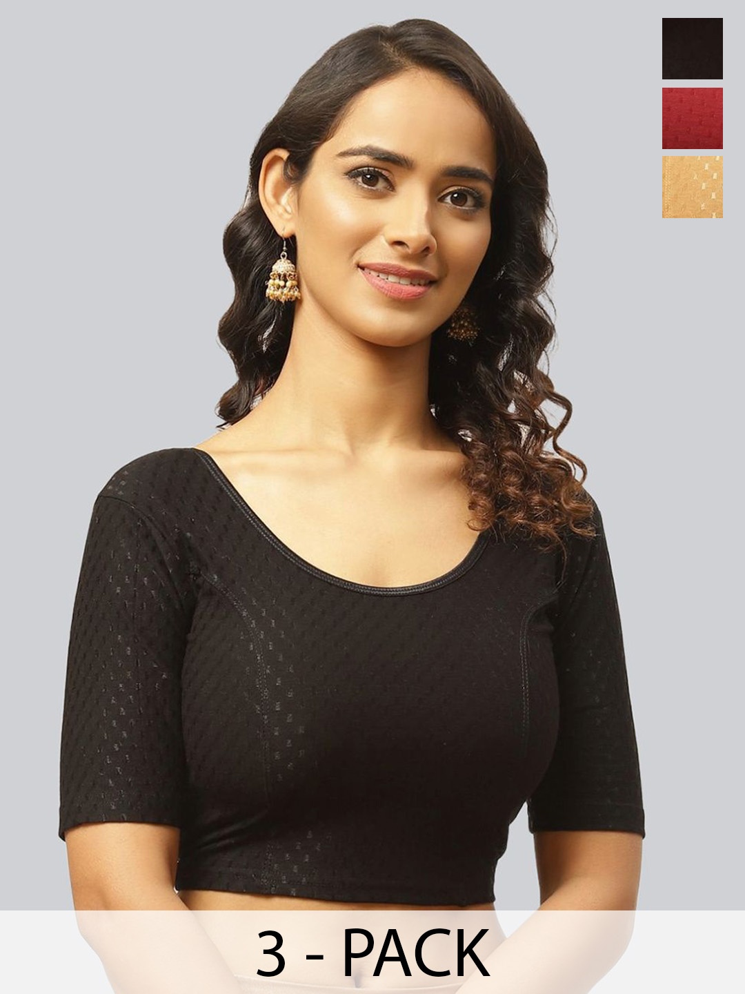 

Fressia Fabrics Pack Of 3 Woven Design Saree Blouse, Black