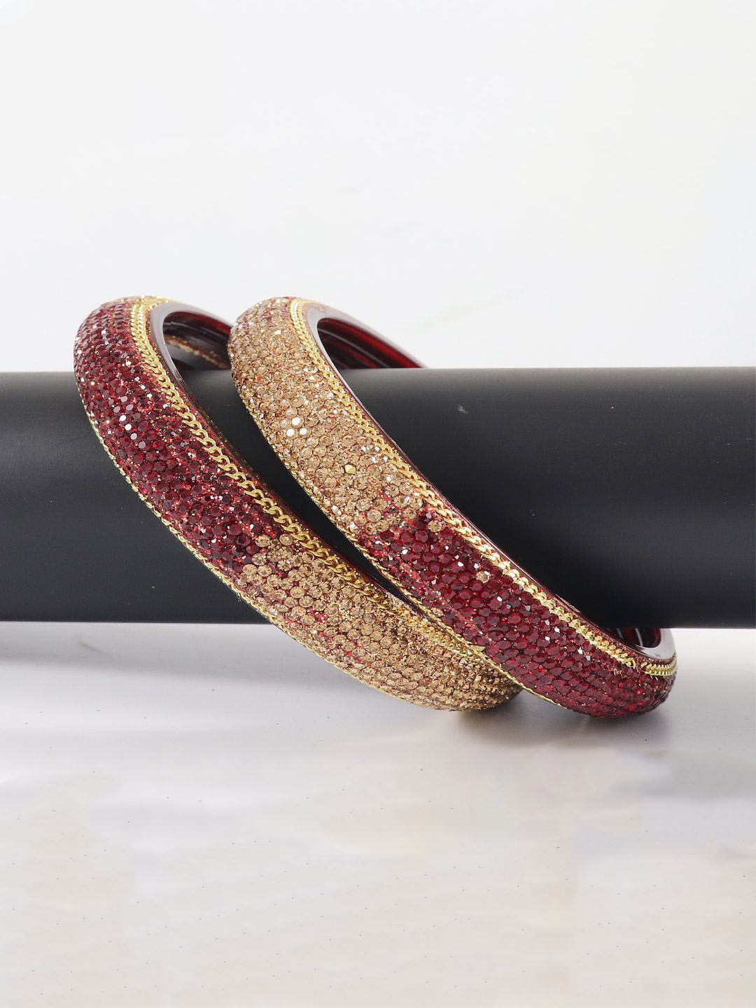 

ZULKA Set Of 2 Zircon Gemstone Studded Linked Kada Glass Bangles, Gold