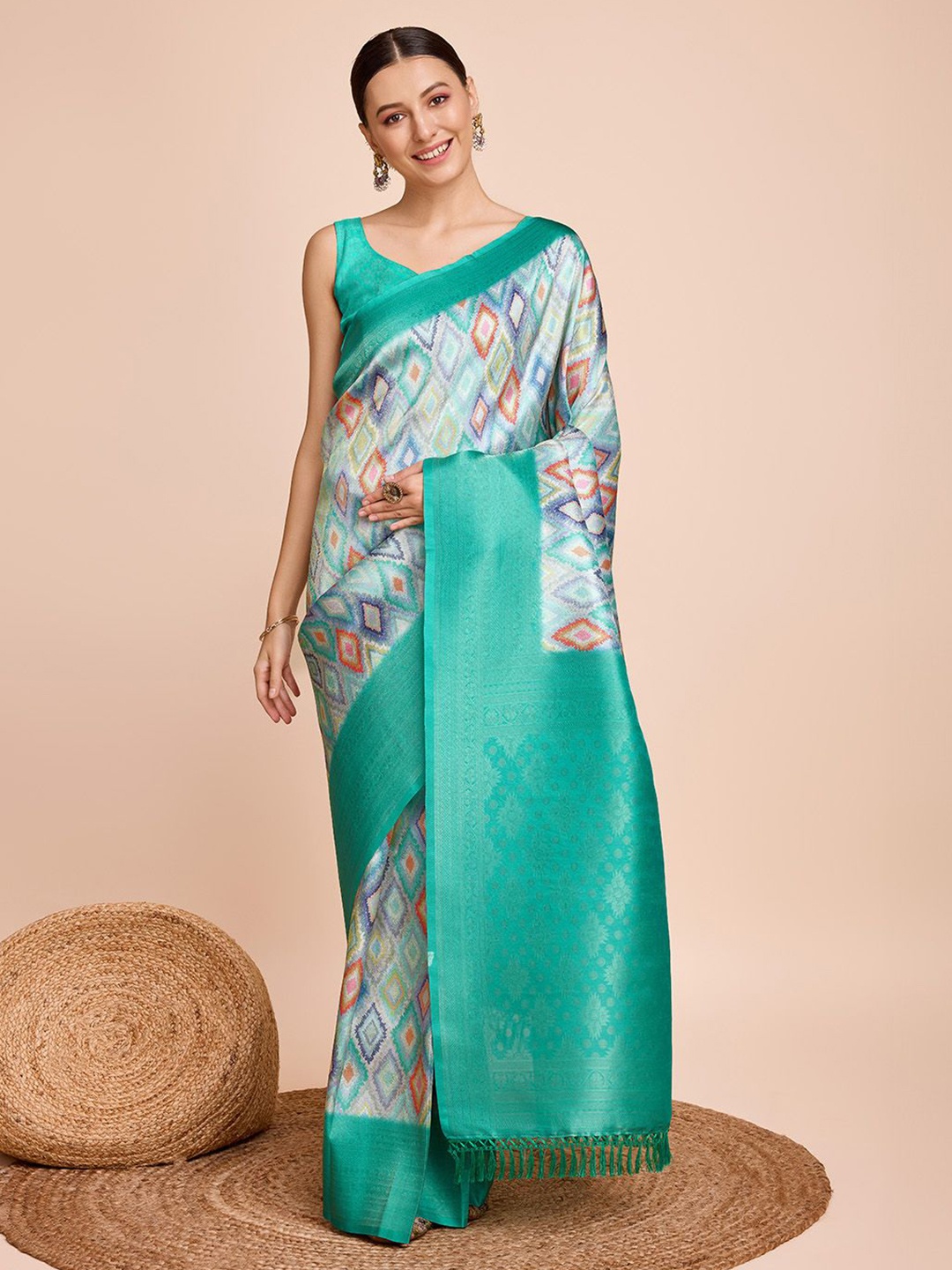 

Kriyansh Ethnic Motifs Printed Kanjeevaram Saree, Sea green