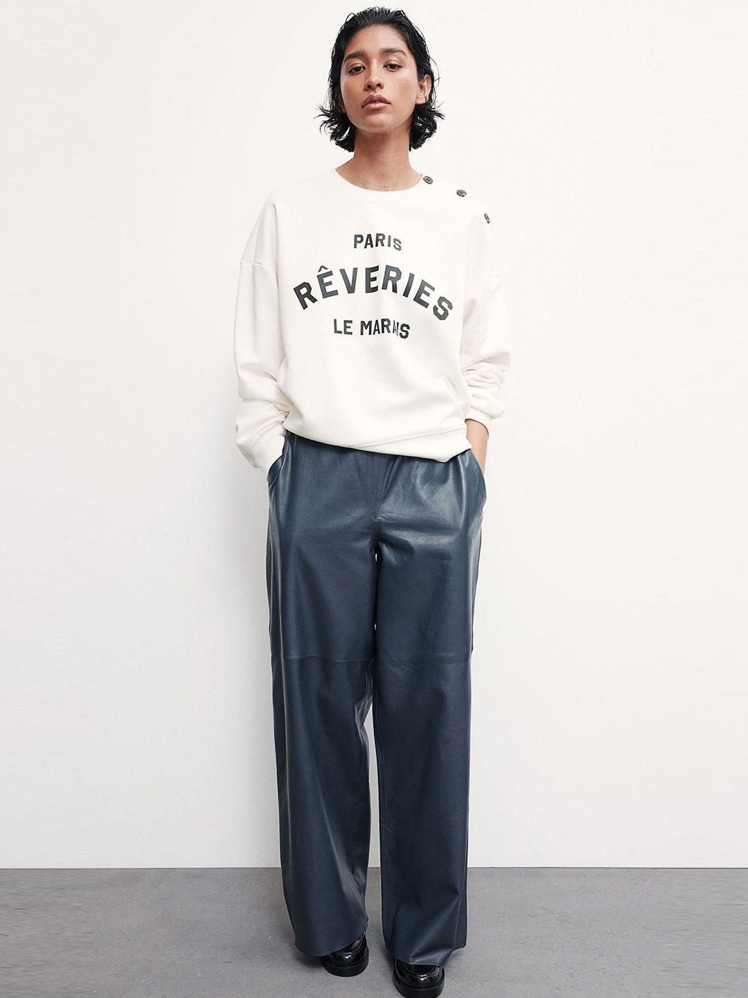 

H&M Button-Detail Sweatshirts, White