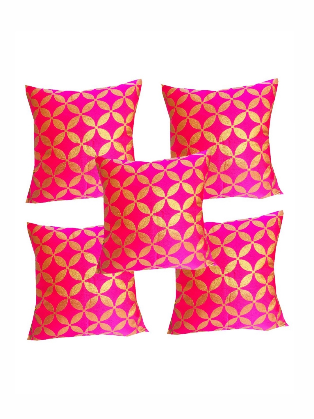 

Pink Parrot Pink & Gold Toned 5 Pieces Geometric Printed Jacquard Square Cushion Covers