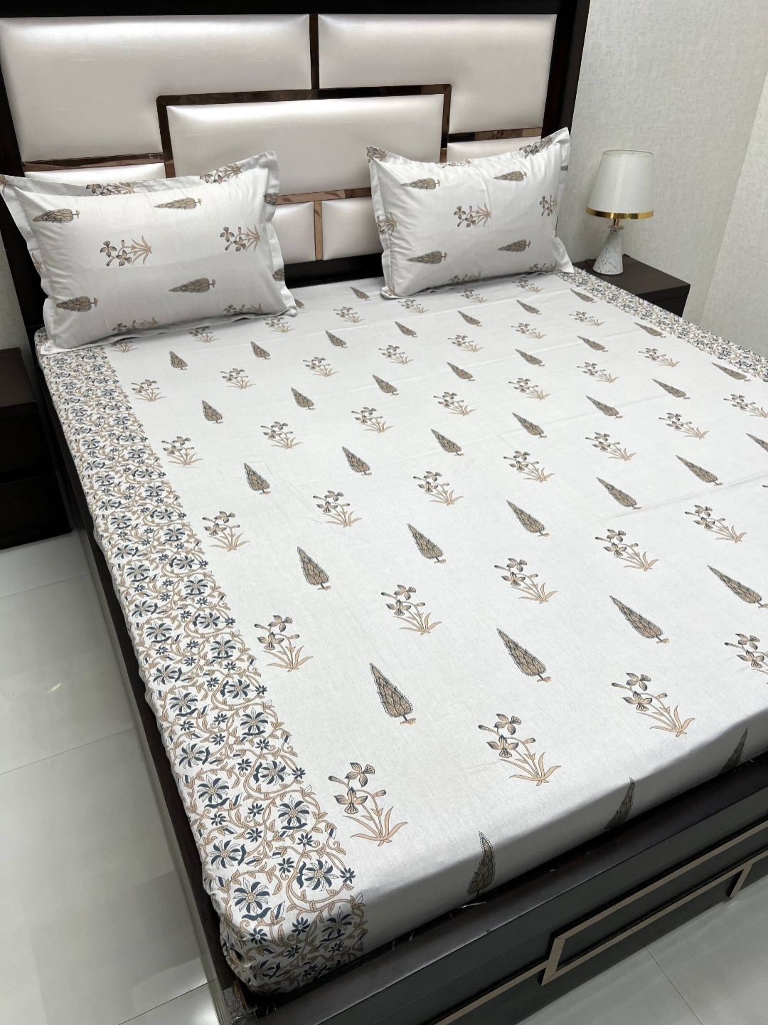 

Pure Decor Royal Passion Grey Ethnic 300 TC Pure Cotton Queen Bedsheet & 2 Pillow Covers
