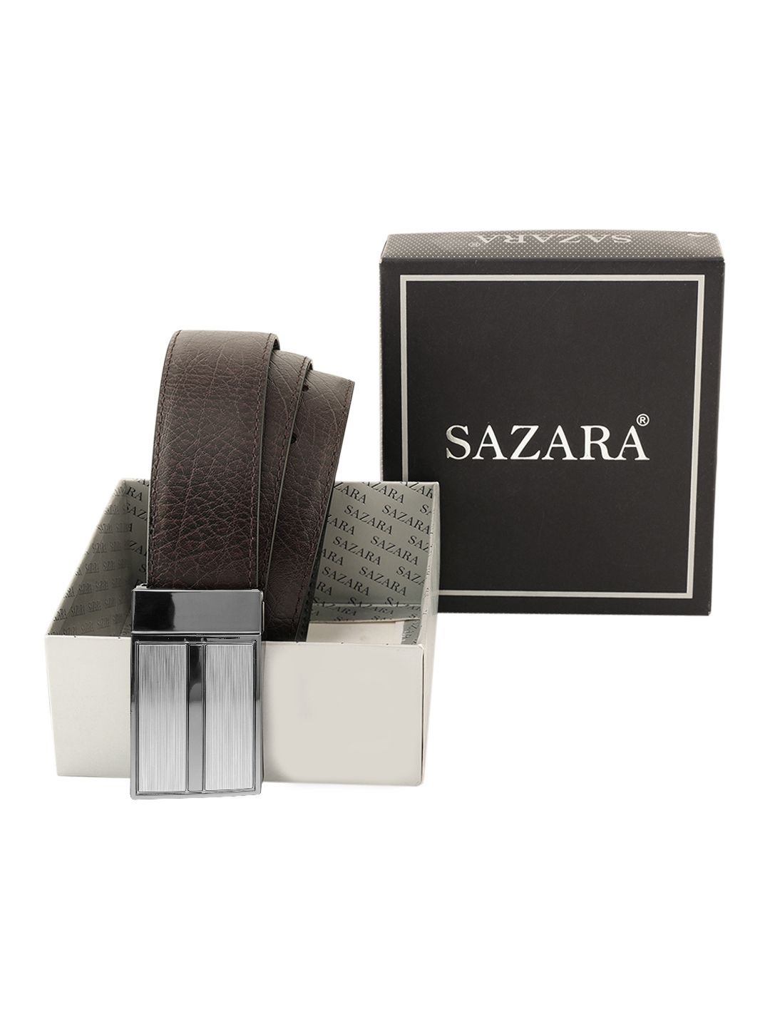 

SAZARA Men Textured Leather Reversible Belt, Brown