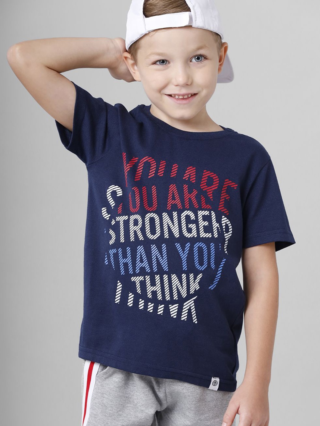 

CODEZ Boys Typography Printed Round Neck Cotton T-shirt, Navy blue