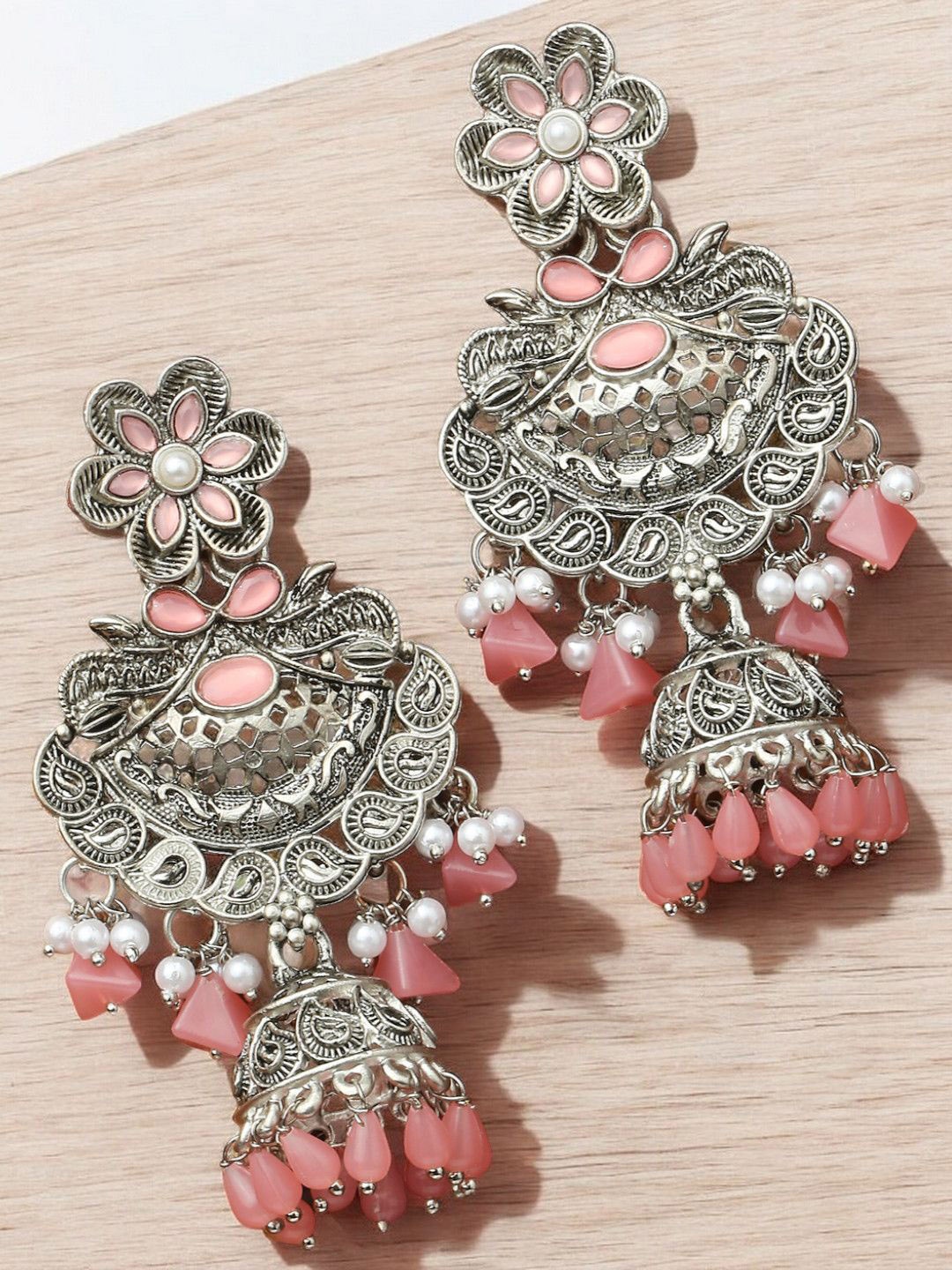 

Sangria Stone Studded & Beaded Jhumka, Pink
