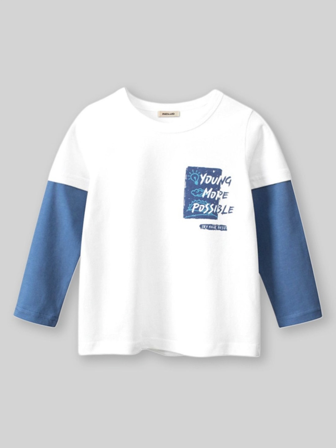 

INCLUD Boys Typography Printed Round Neck Cotton T-shirt, White