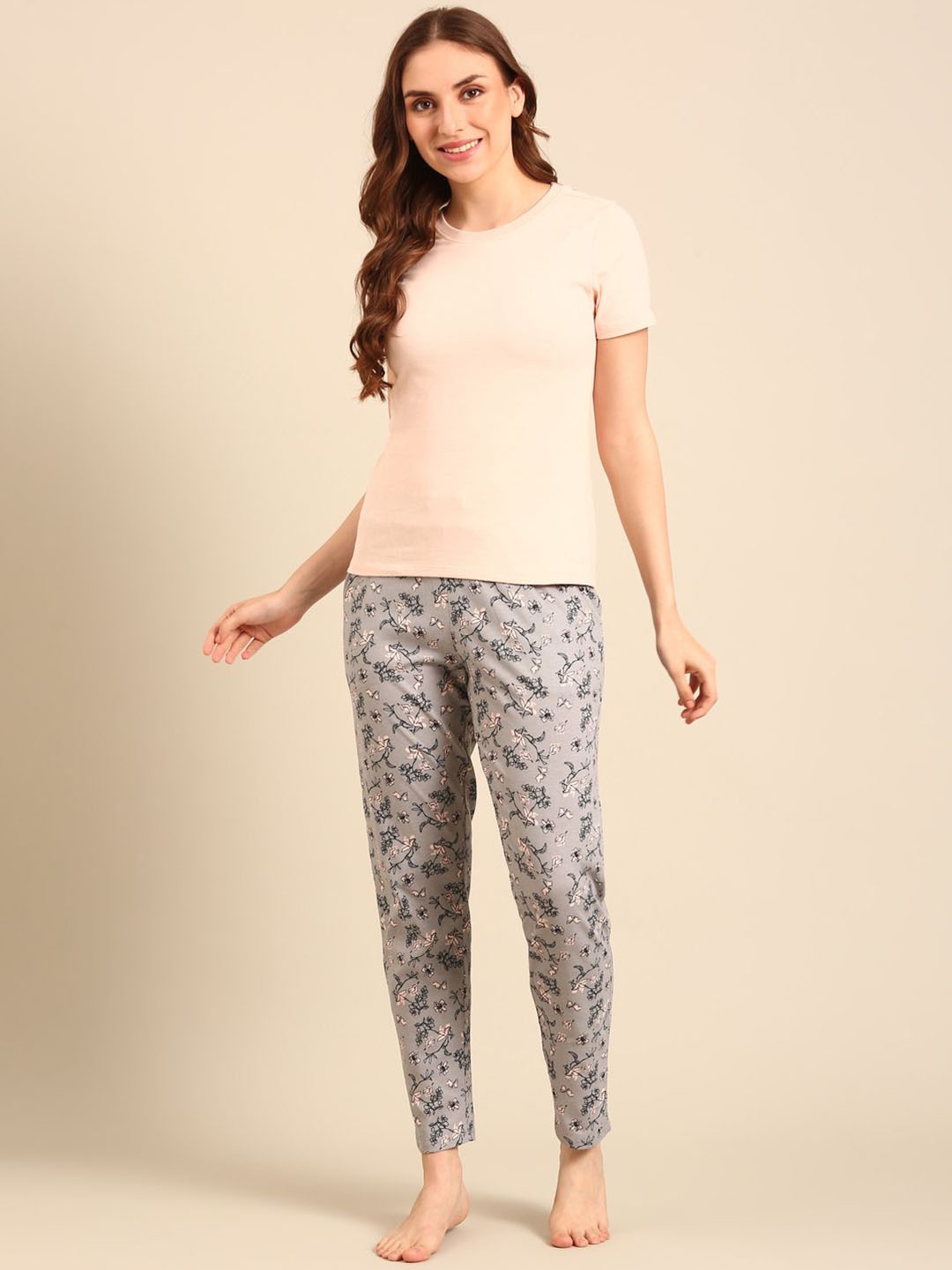 

Pepe Jeans Women Floral Printed Pure Cotton Night suit, Grey