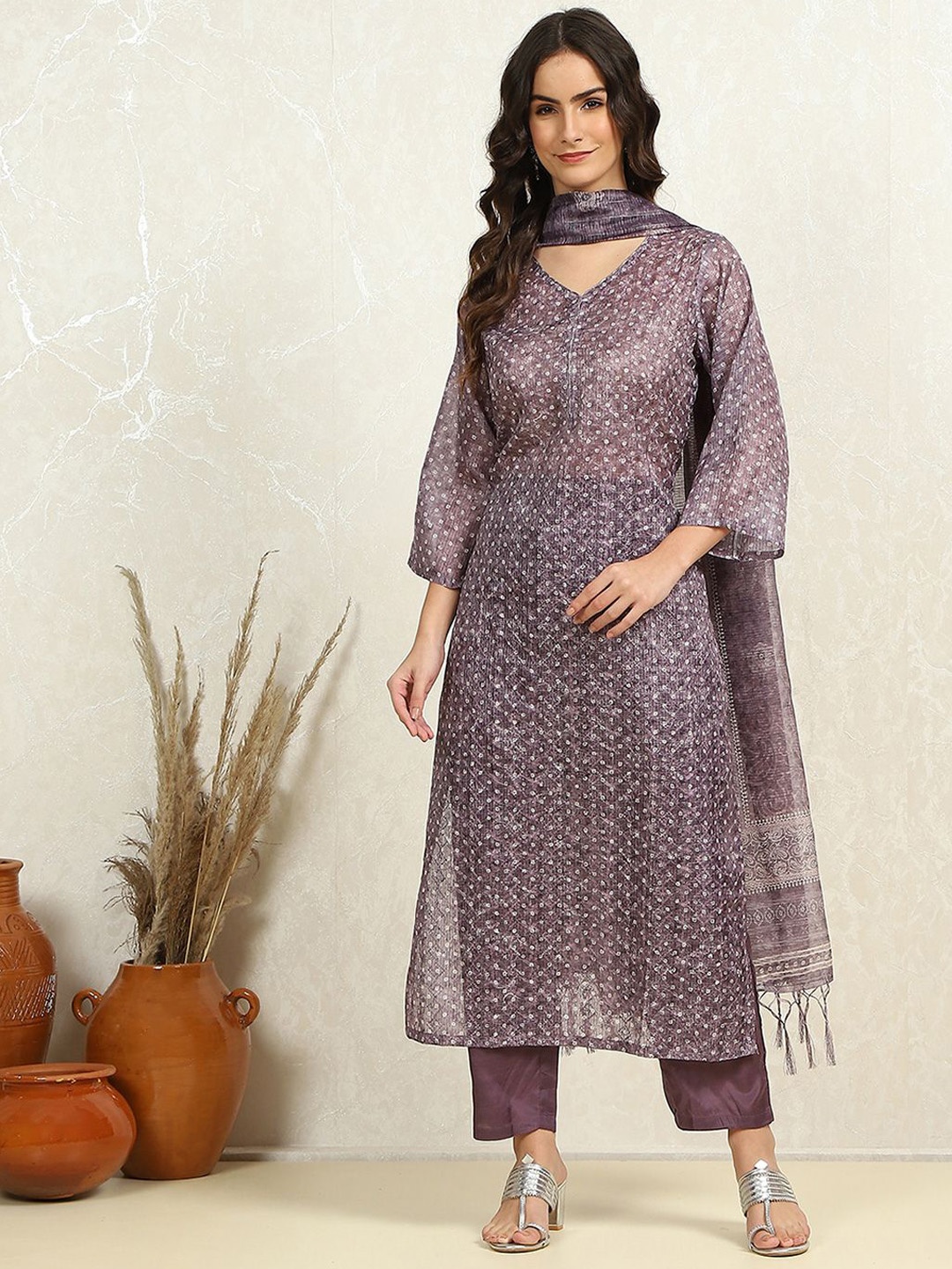 

Biba Embroidered Mirror Work Unstitched Dress Material, Purple