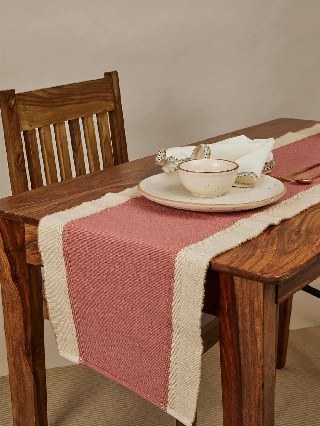

Fabindia Cerise Pink Woven Design Cotton Table Runner