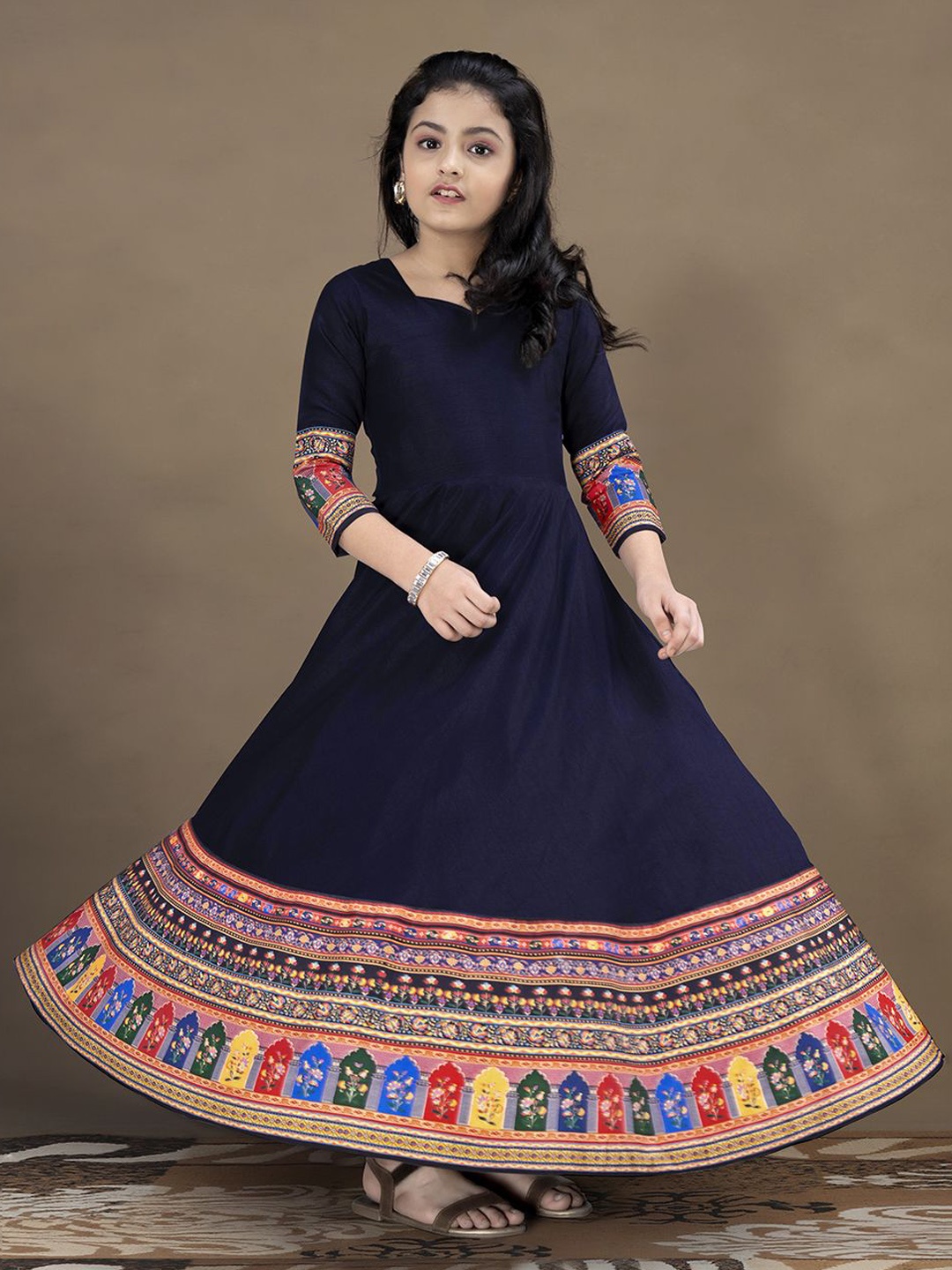 

BAESD Girls Solid Square Neck Fit & Flared Maxi Dress, Navy blue