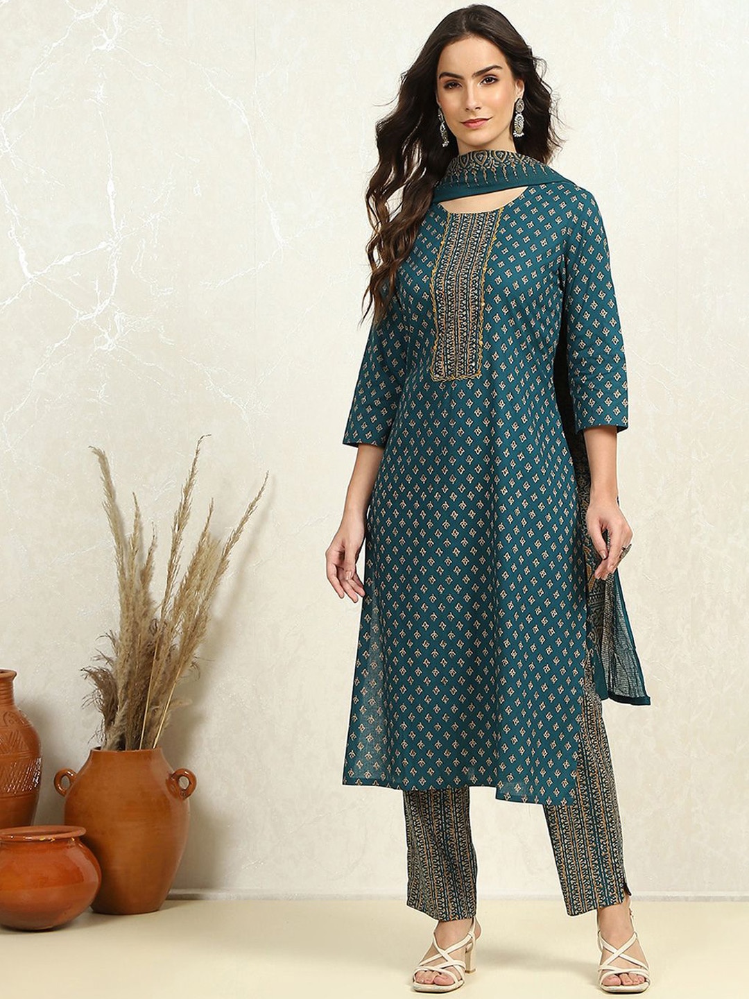 

Biba Printed Pure Cotton Unstitched Dress Material, Blue