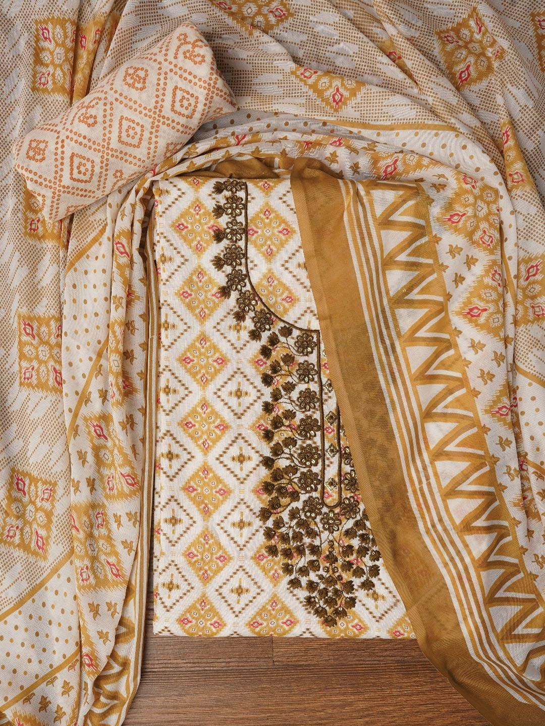 

Jaipur Kurti Unstitched Cotton Bandhani Printed Dress Material With Dupatta, Orange