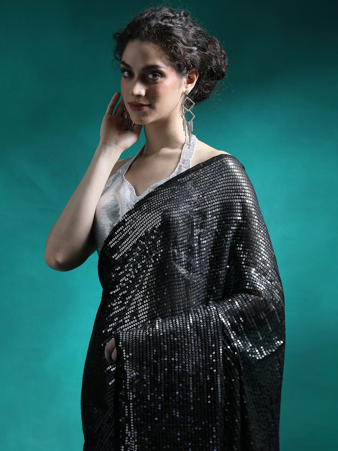 

Sangria Sequined Party Sarees, Black