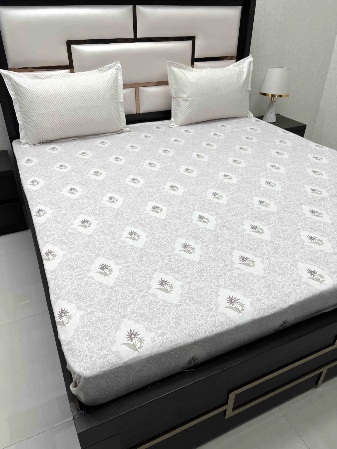 

Pure Decor Cotton King Size Double Bed Bedsheet With 2 Pillow Covers 2.74m X 2.74m, Grey