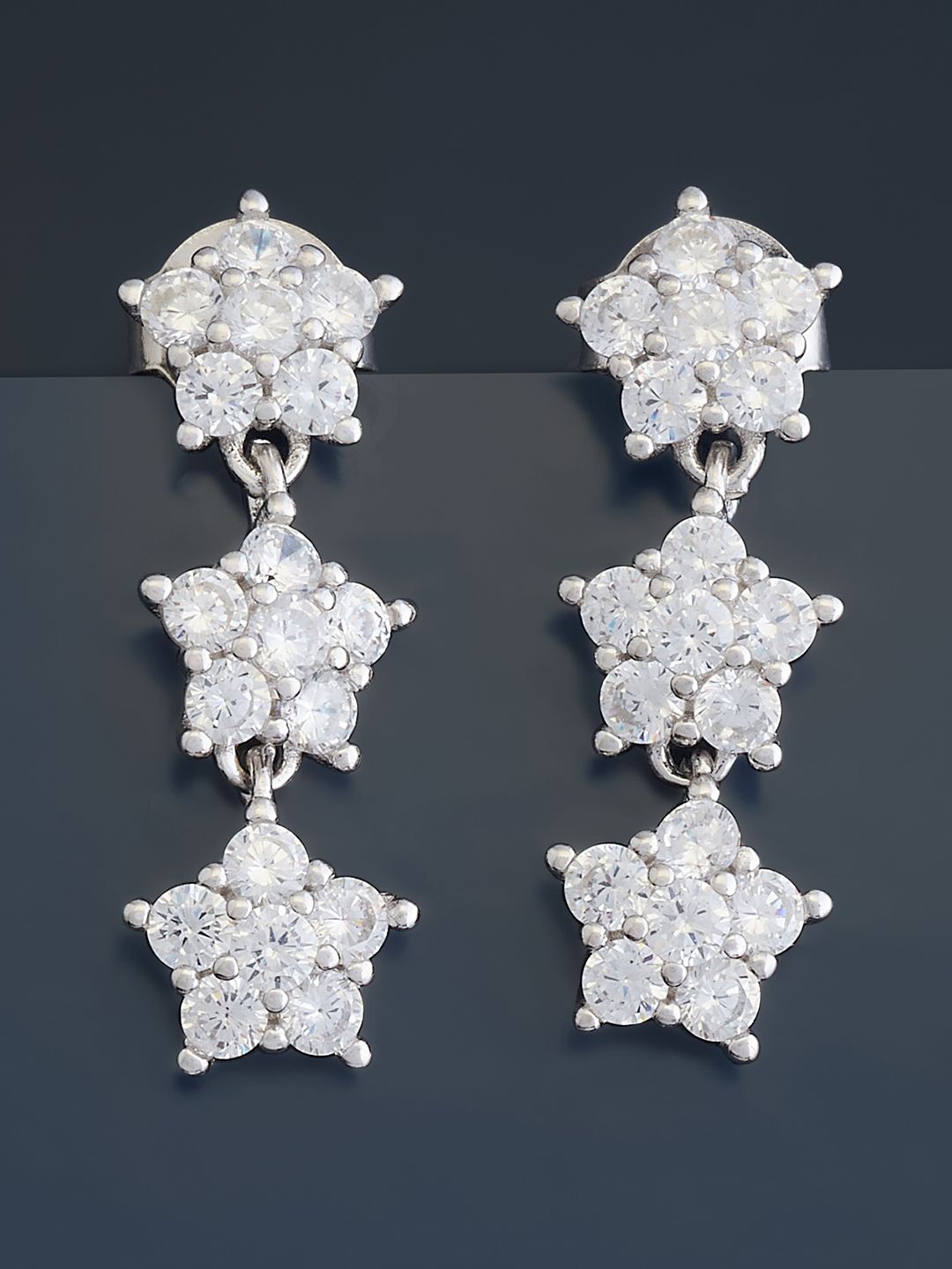 

Kushal's Fashion Jewellery 92.5 Pure Silver Rhodium-Plated Cubic Zirconia Drop Earrings