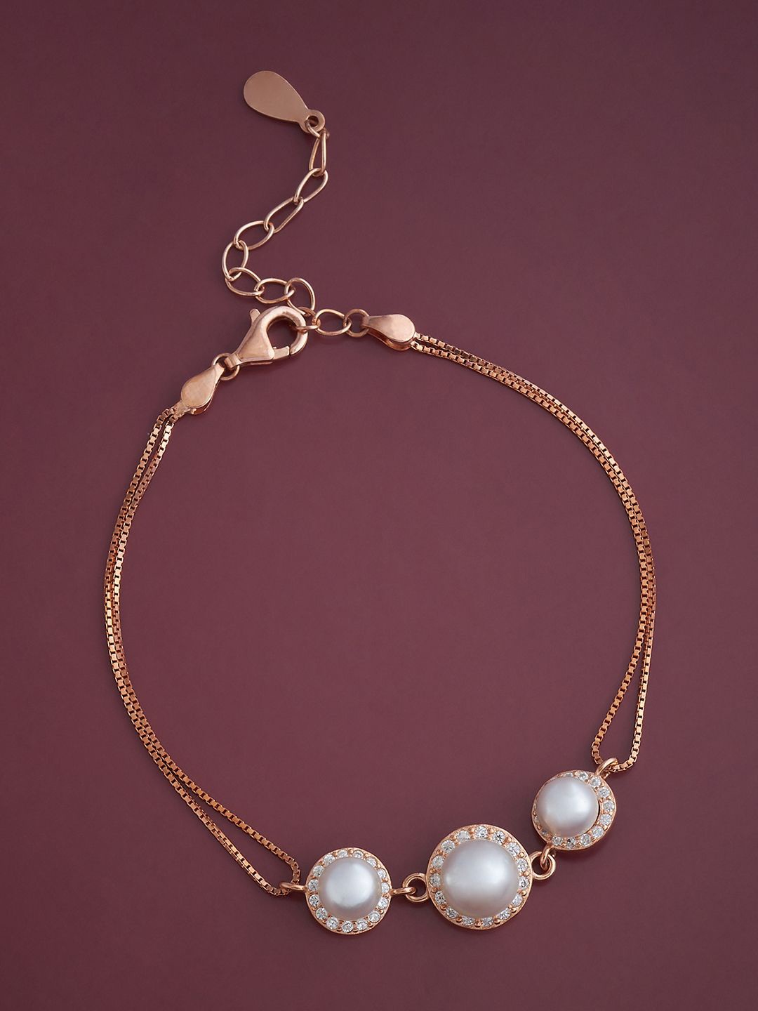 

Kushal's Fashion Jewellery 92.5 Pure Silver Rose Gold-Plated CZ Wraparound Bracelet