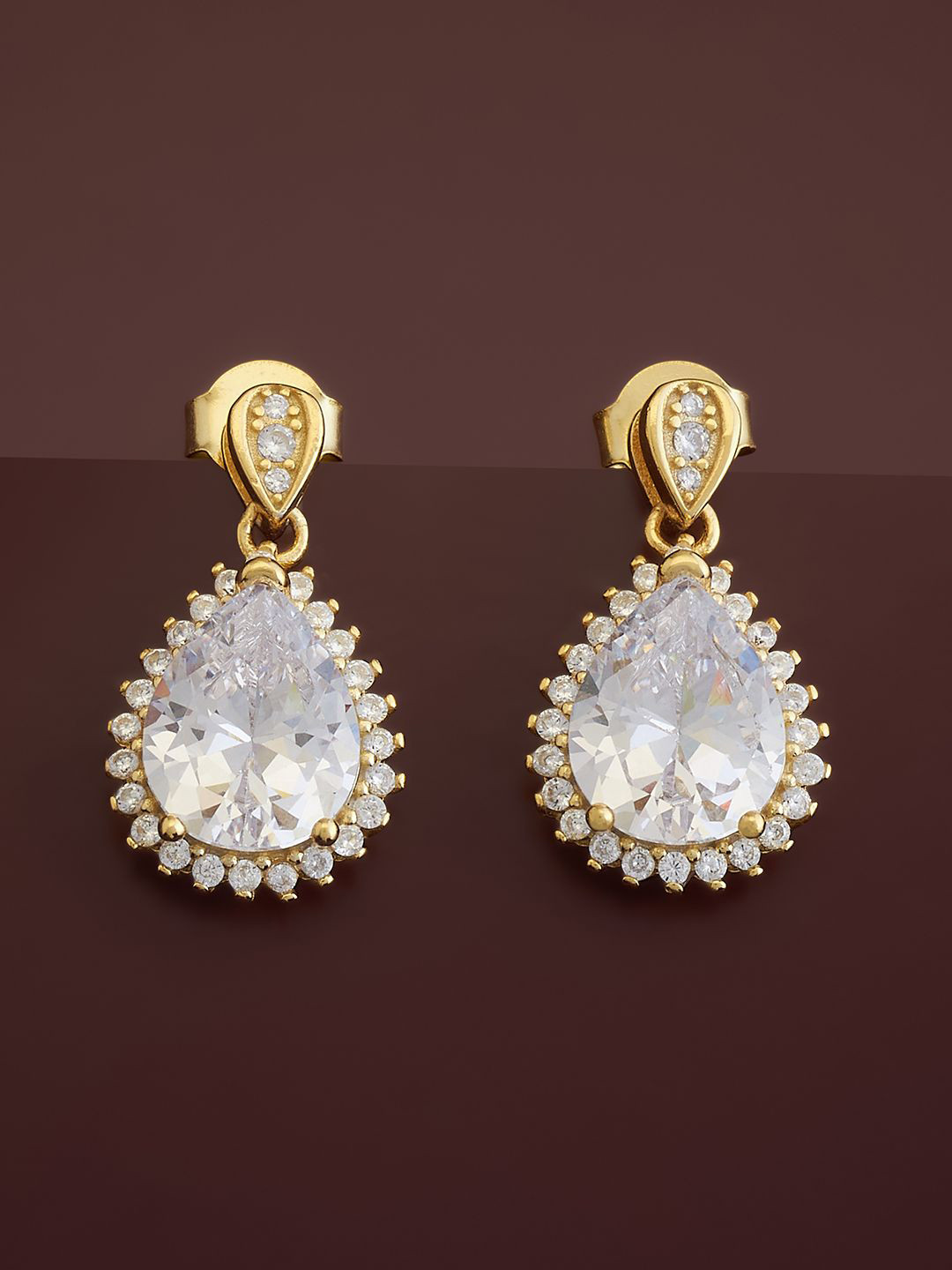 

Kushal's Fashion Jewellery Sterling Silver Cubic Zirconia Gold-Plated Drop Earrings