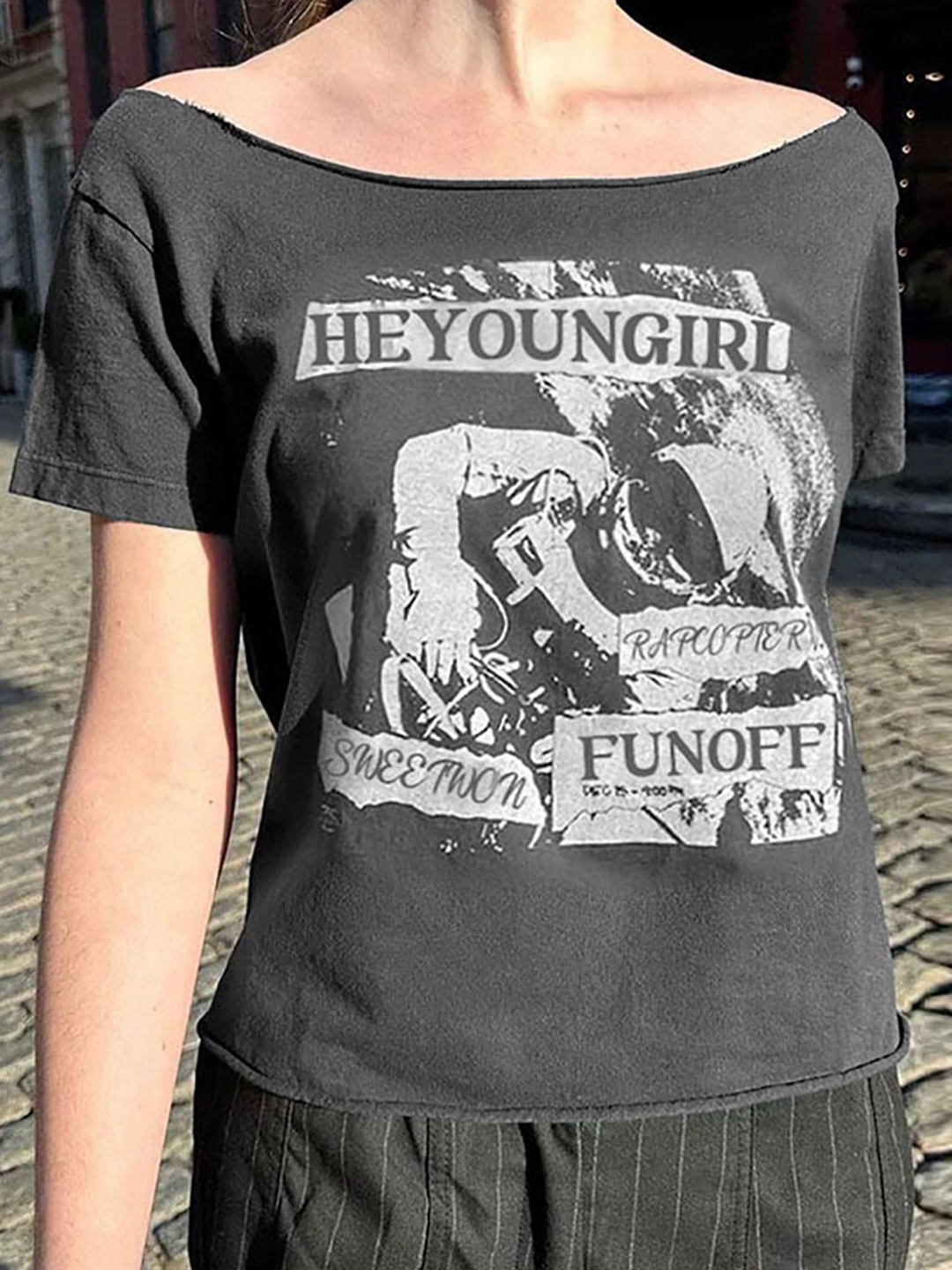 

StyleCast x Revolte Women Typography Printed Boat Neck Top, Black