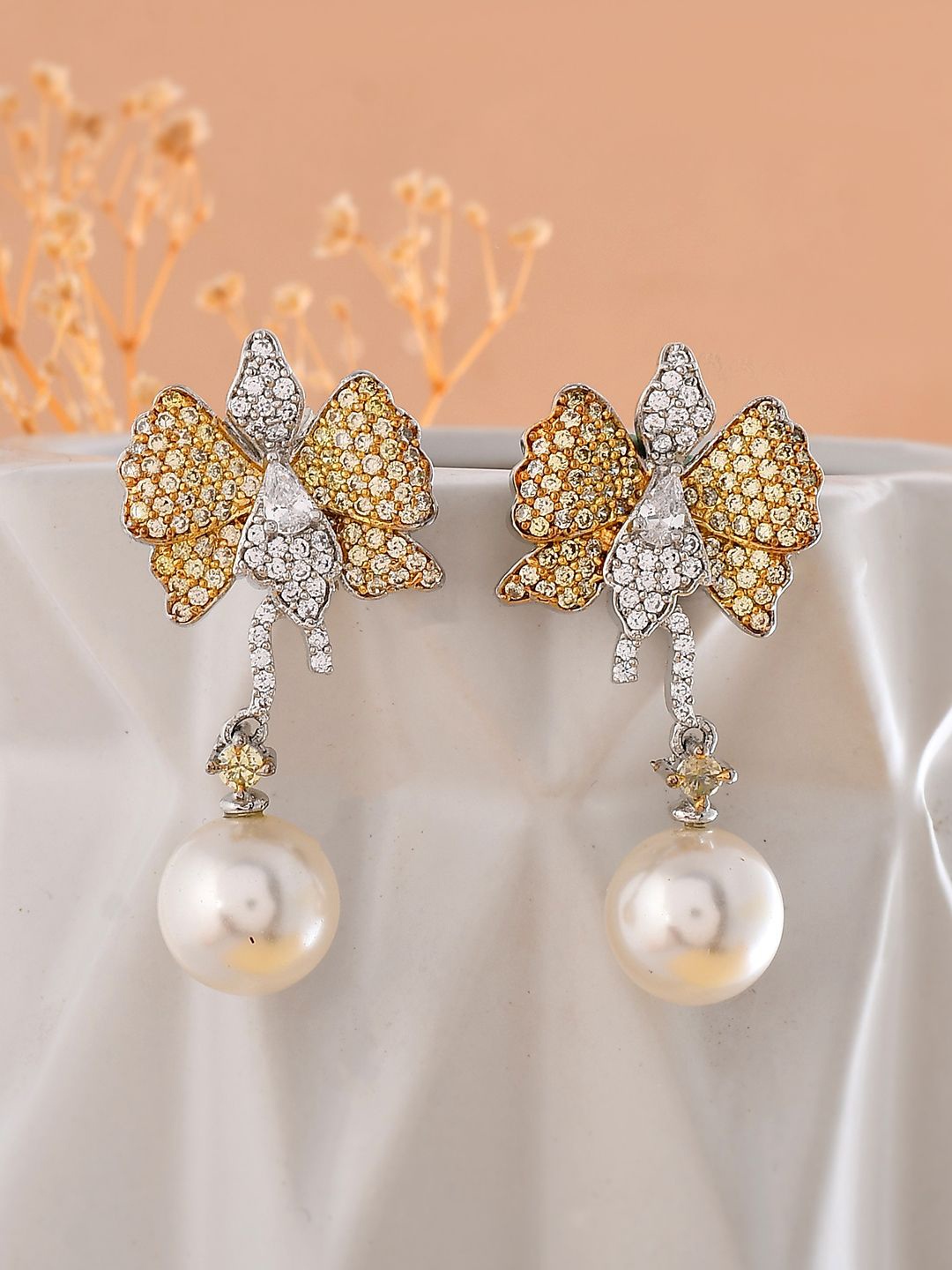 

Voylla Rhodium-Plated Contemporary Cubic Zirconia Drop Earrings, Silver