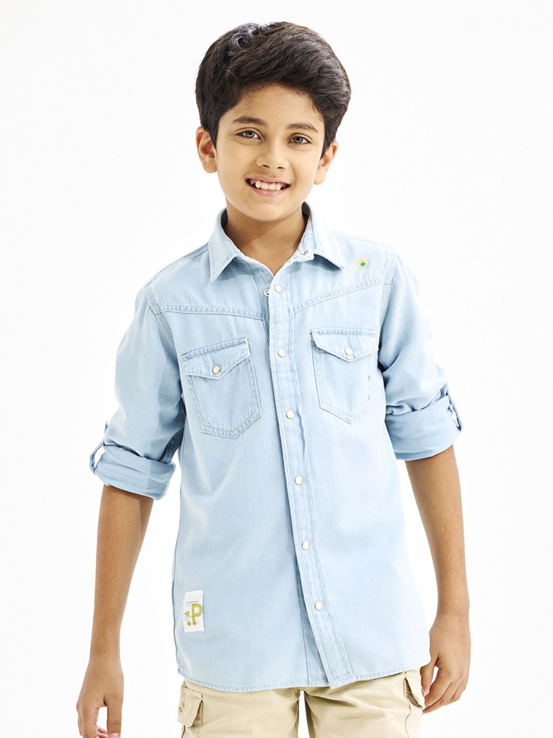 

NO MONDAYS Boys Relaxed Spread Collar Solid Cotton Casual Shirt, Blue