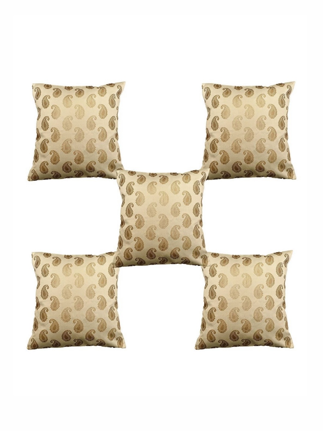 

Pink Parrot Beige 5 Pieces Ethnic Motifs Printed Jacquard Square Cushion Covers