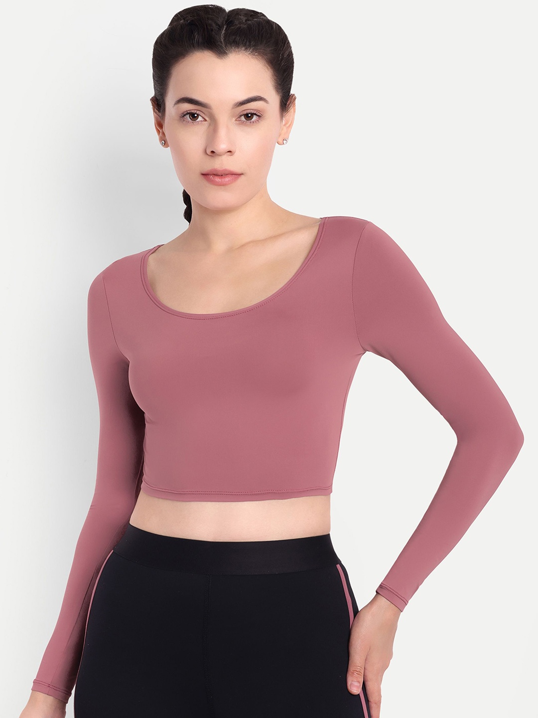 

So What Round Neck Long Sleeves High-Rise Crop Top And Tights, Pink