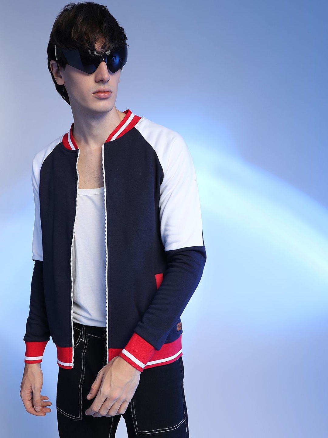 

Campus Sutra Men Solid Lightweight Open Front Jacket, Navy blue