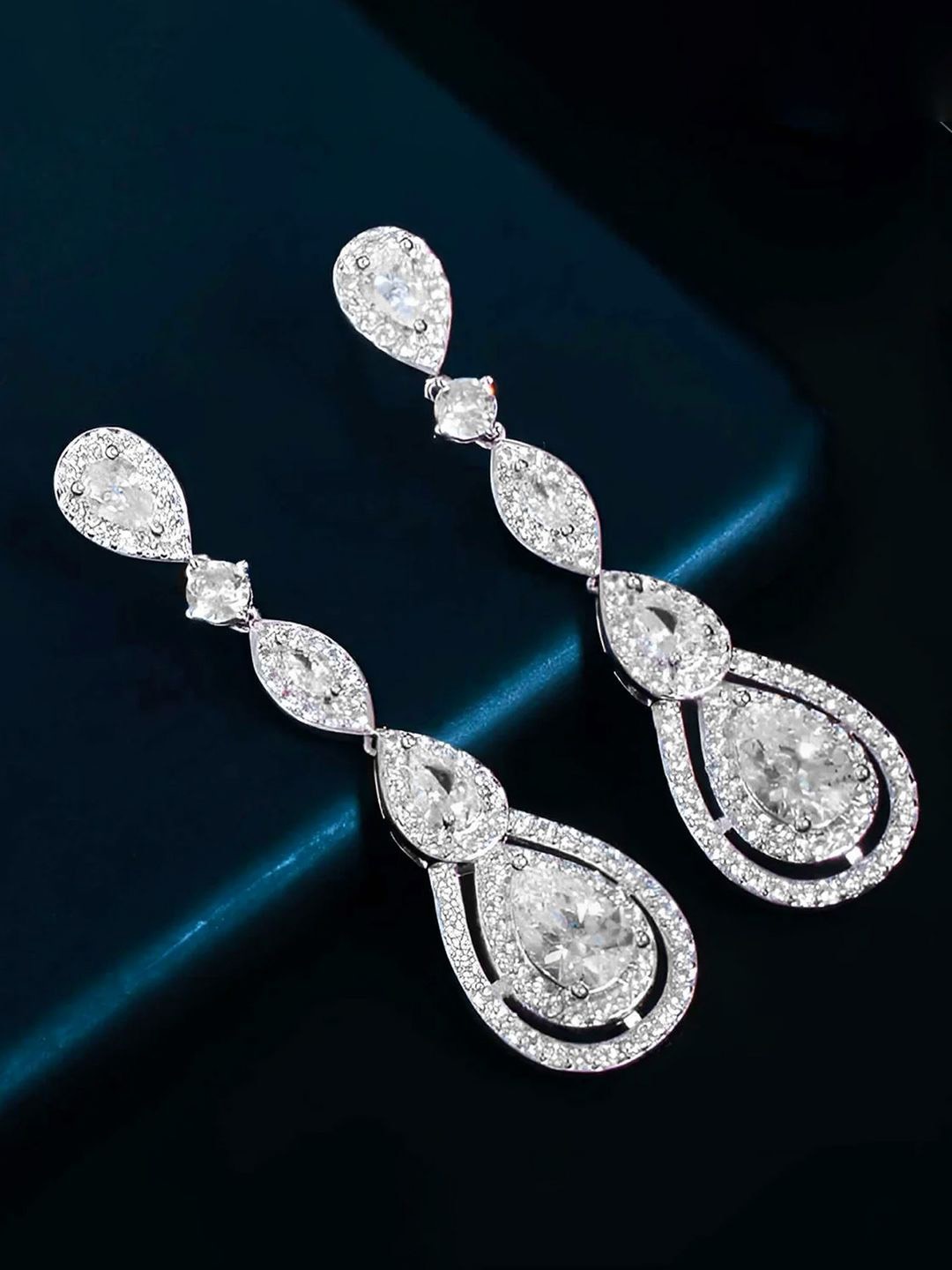 

Peora Silver Plated Cubic Zirconia Contemporary Drop Earrings