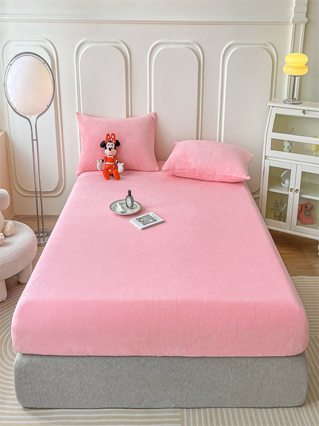 

JC HOME Pink 160 TC Single Fitted Bedsheet With Pillow Cover