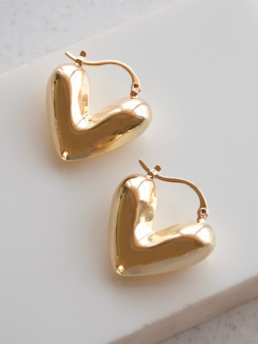 

Upakarna Stainless Steel Heart Shaped Drop Earrings, Gold