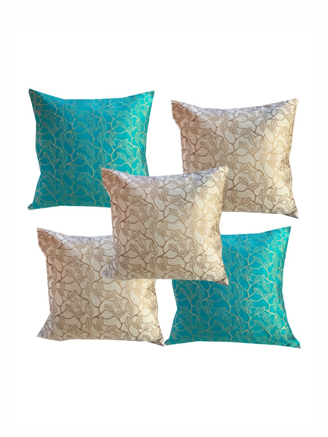 

Pink Parrot Blue & White 5 Pieces Ethnic Motifs Square Cushion Covers