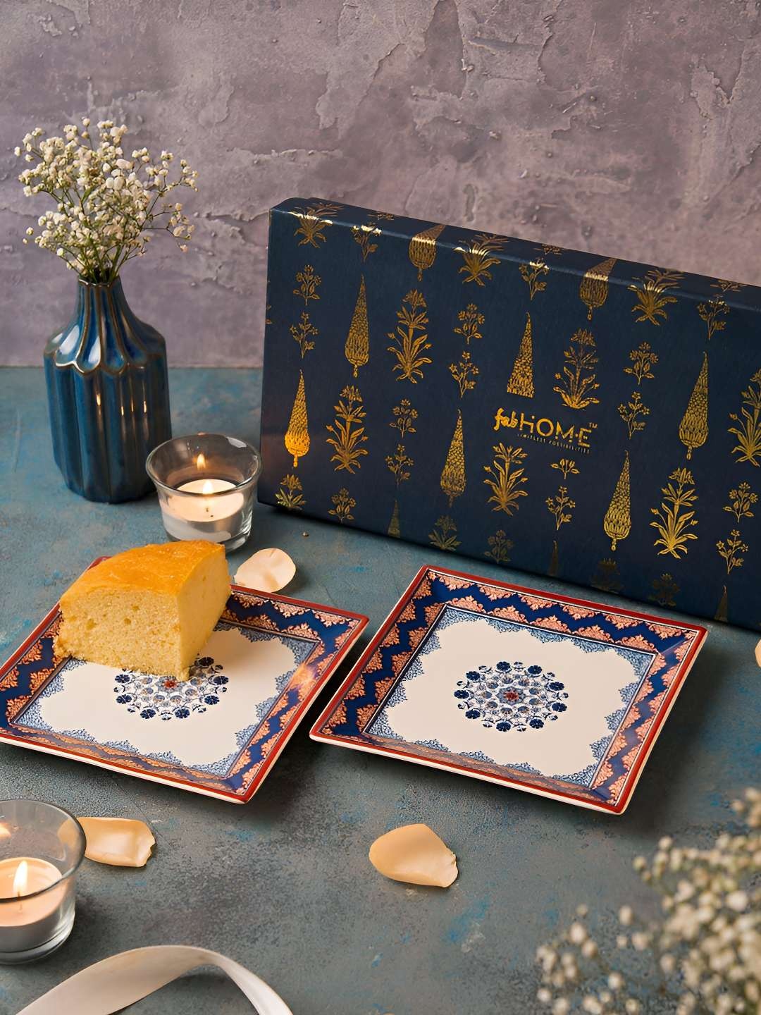 

Fabindia Falak White & Blue 2 Pieces Printed Ceramic Food Platter With Box