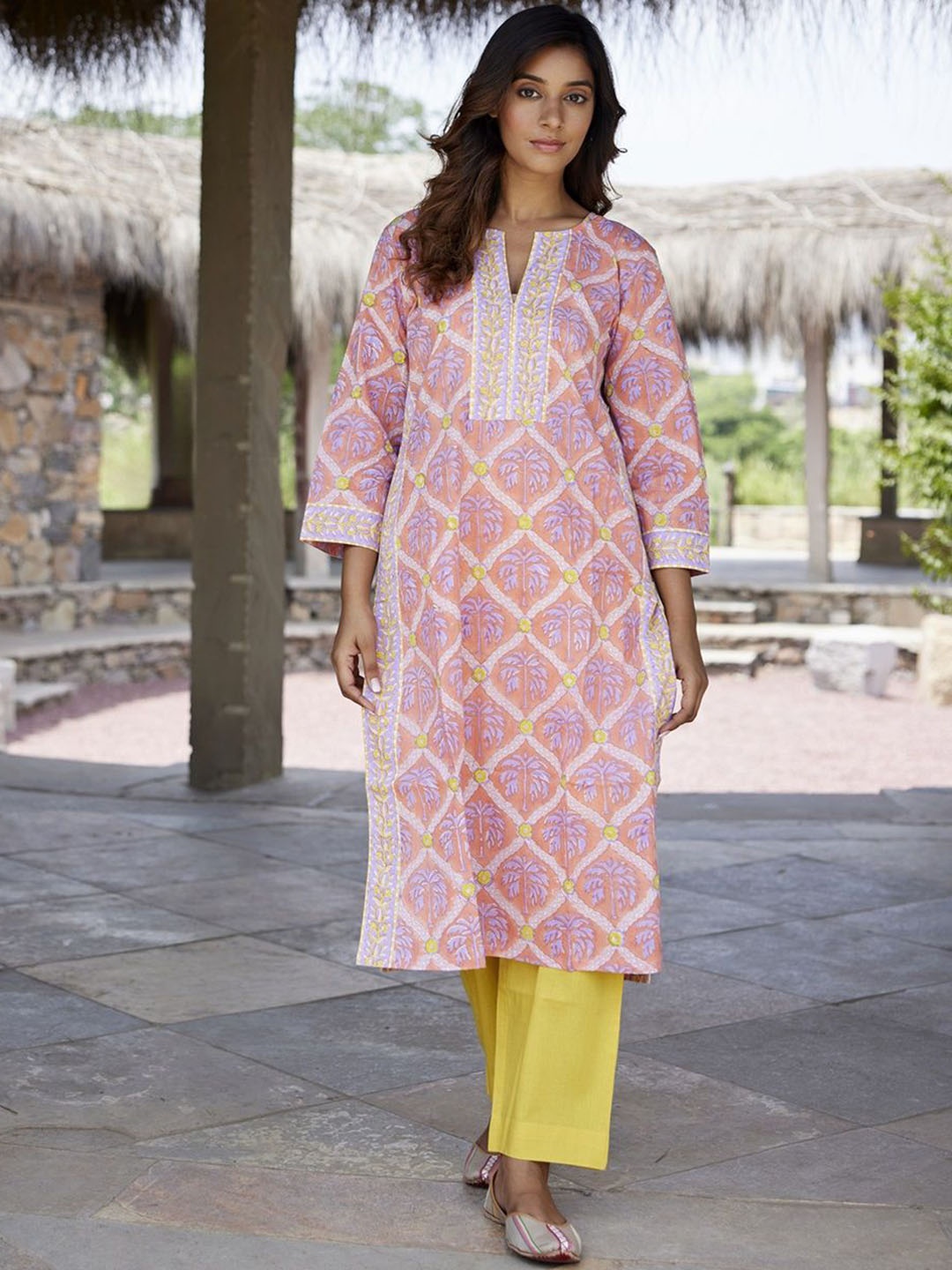 

JAIPURRANG Floral Printed Straight Kurta, Orange