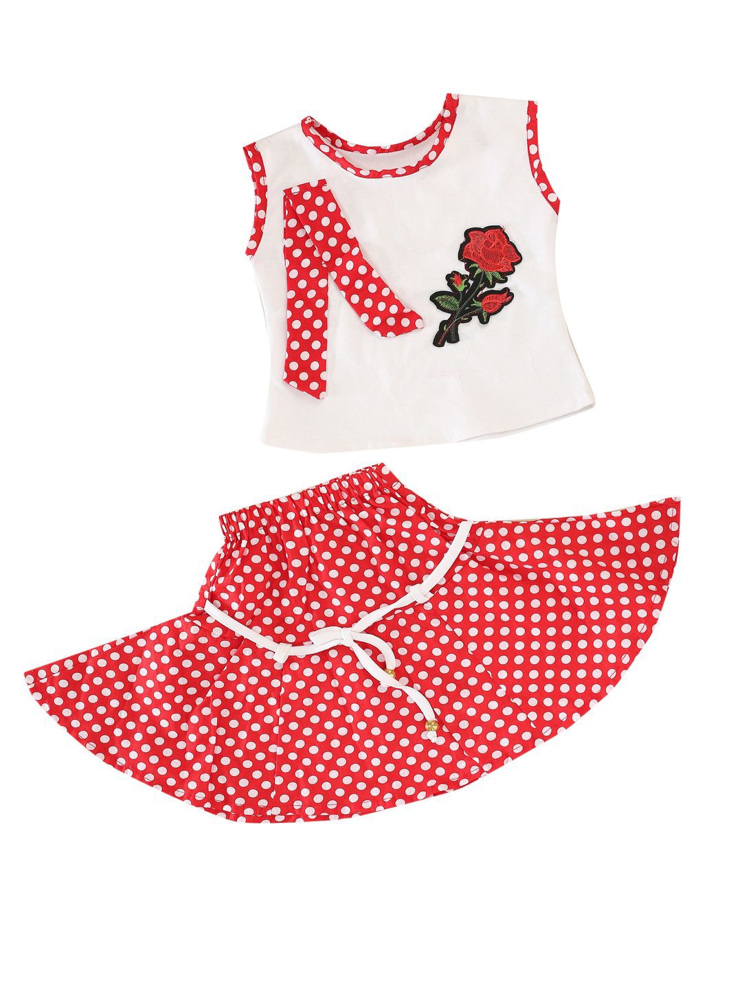 

BAESD Girls Polka Dots Printed Top with Skirt, Red